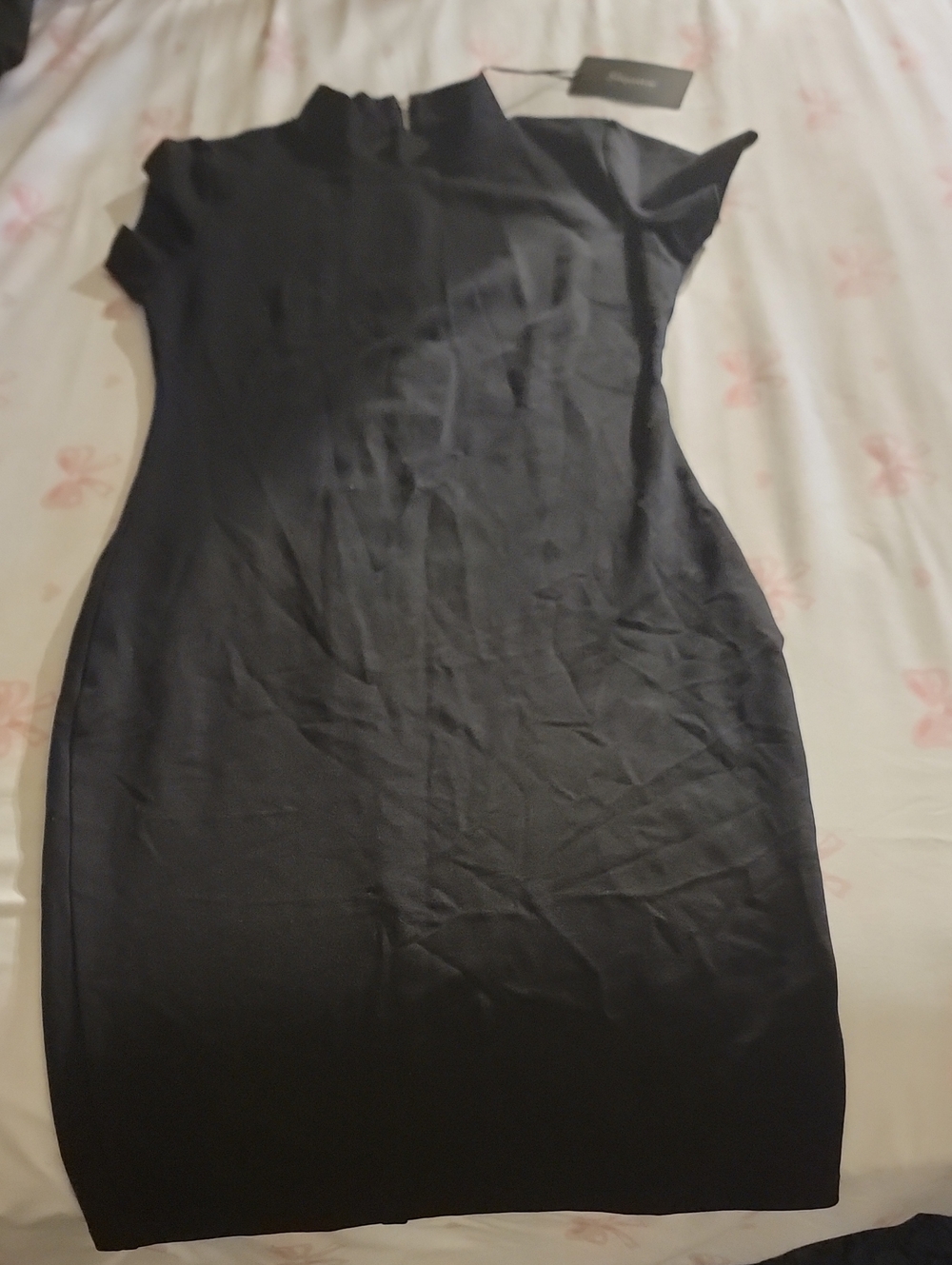 Shinestar Black Cap-Sleeve Midi Dress